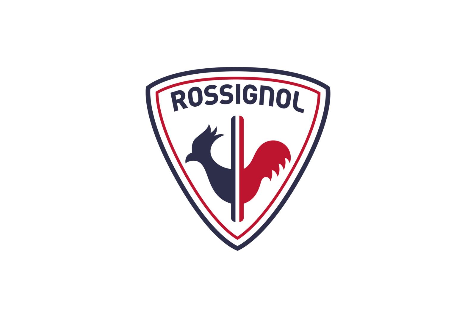 Rossignol logo with red and blue rooster symbol.